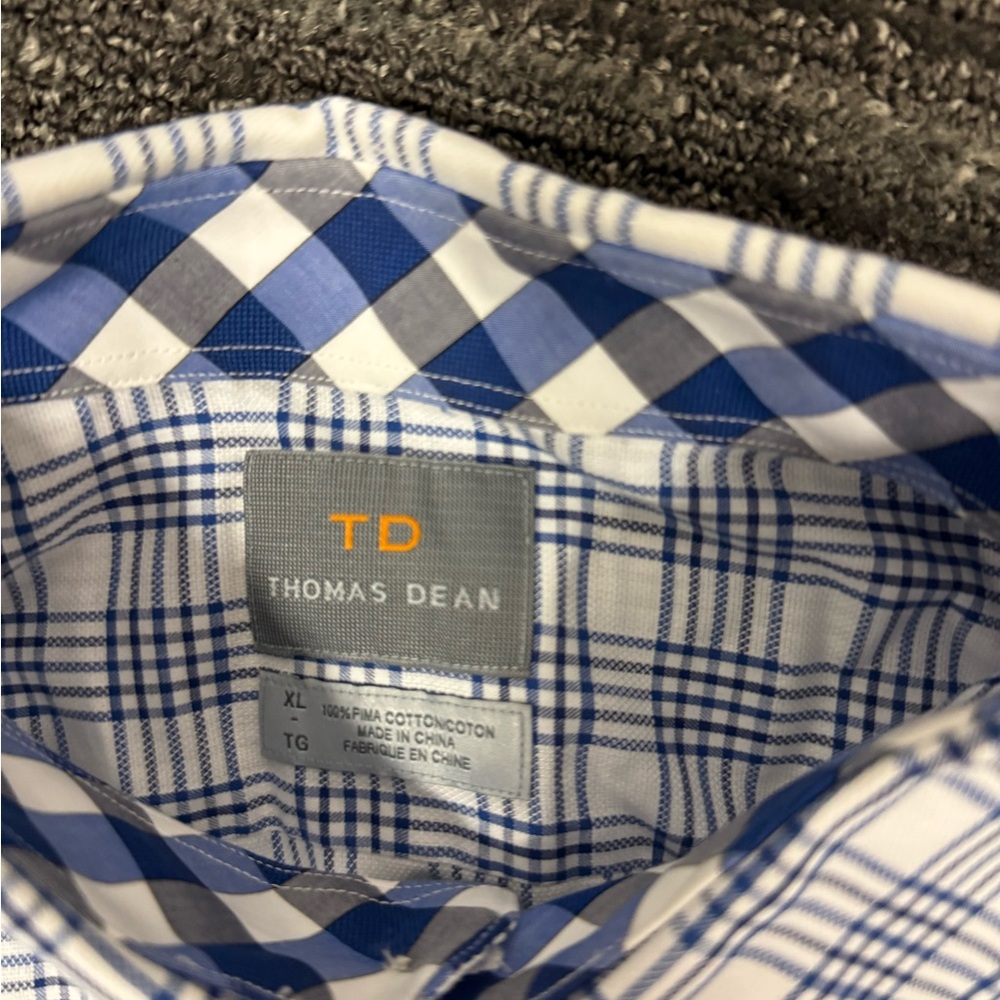 Thomas Dean Blue and White Plaid Men's Shirt